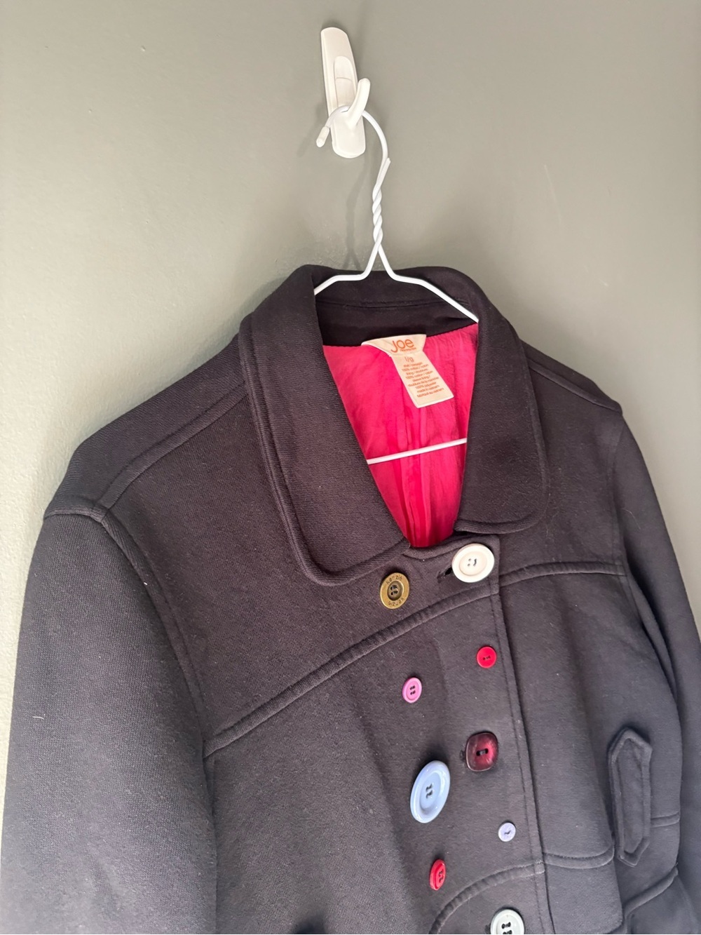 Joe Fresh Black Button Art Jacket Pink Lining Size L Unique Statement Coat - Picture 8 of 12